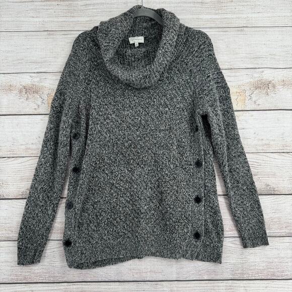 Lucky Brand Side Button Turtleneck Sweater Womens Medium Black Gray - Picture 1 of 13
